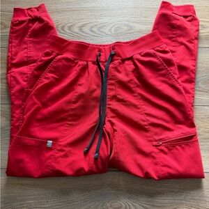 Red Scrub Jogger Pants with Black Drawstring